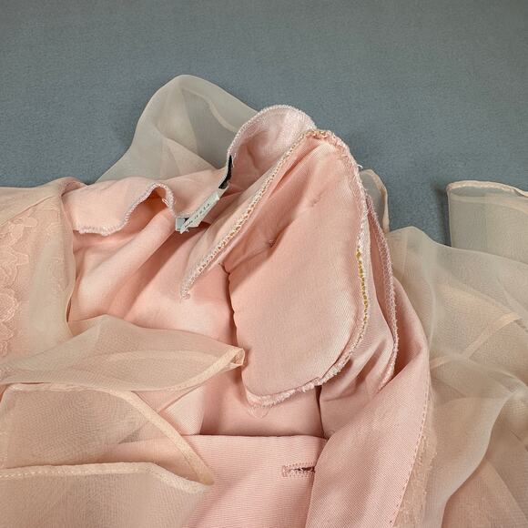 Vintage Blouse Women Medium Blush Pink Lace Ruffle Collar Pearl Button Victorian - Picture 4 of 11